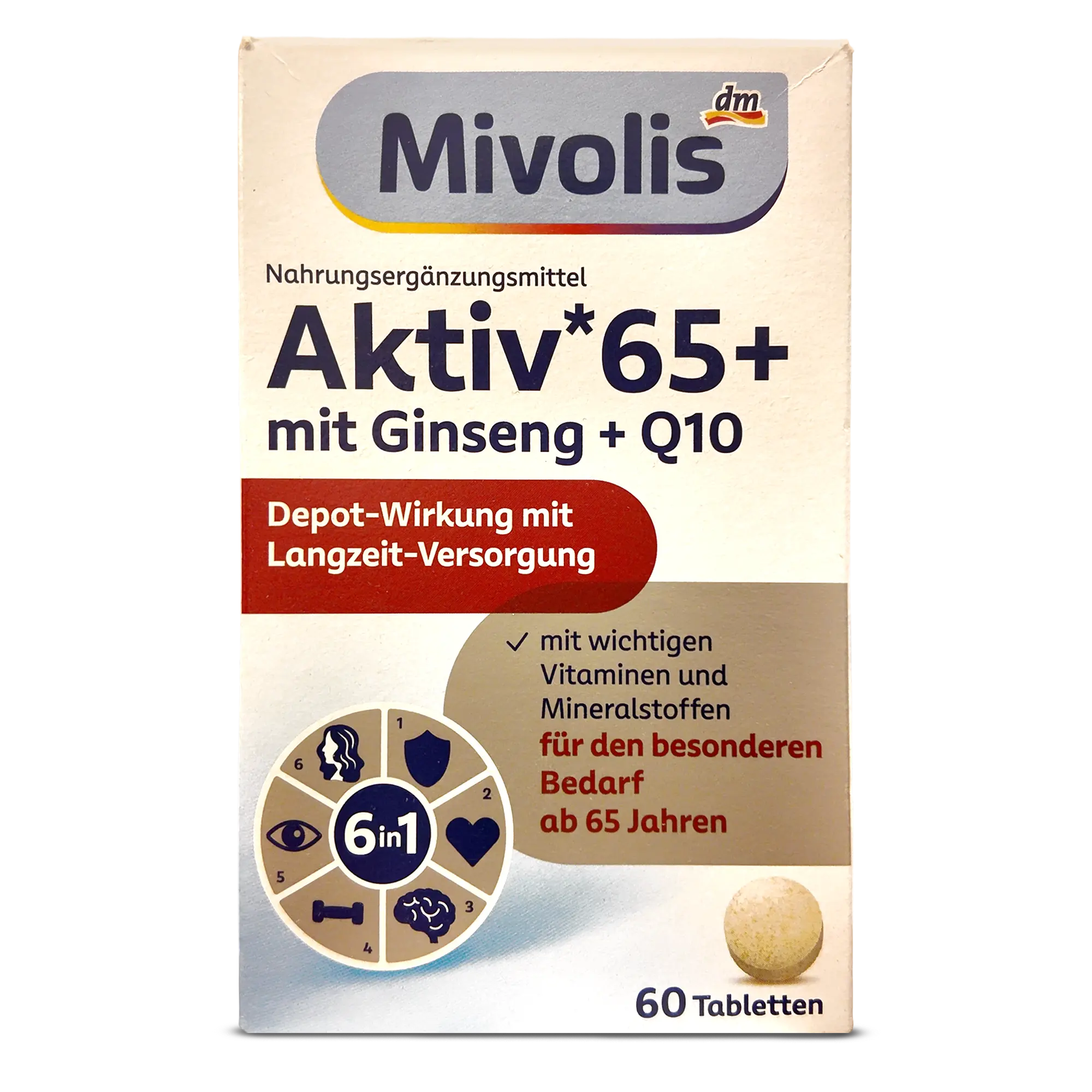 Mivolis Active 65+ With Ginseng & Q10 - 60 tablets Mivolis Active 65+ With Ginseng & Q10 - 60 tablets - Made in England