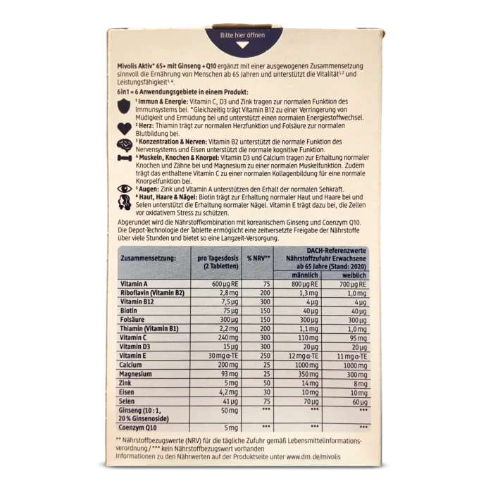 Mivolis Active 65+ With Ginseng & Q10 - 60 tablets - Made in England