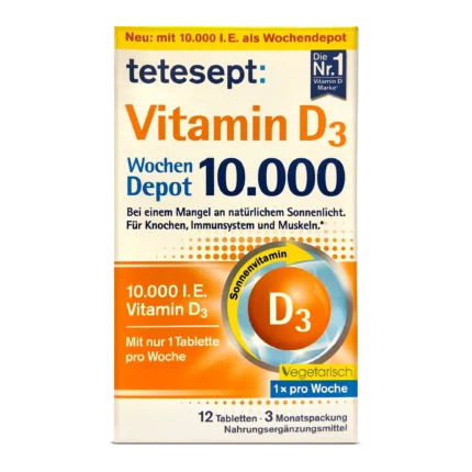 Tetespt Vitamin D3 10,000 IU weekly depot tablets 12 tablets / 3 months supply