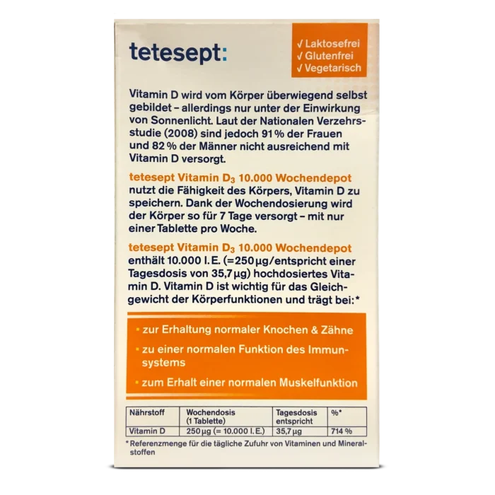 Tetespt Vitamin D3 10,000 IU weekly depot tablets 12 tablets / 3 months supply