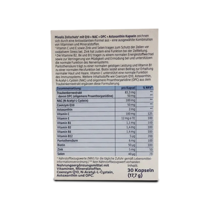 Mivolis Cell Protection Q10+NAC+OPC + Astaxanthin - 30 capsules
