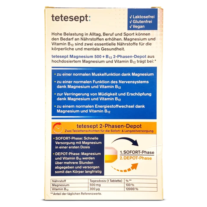 Tetesept Magnesium 500 + B12 Forte - 30 Tablets