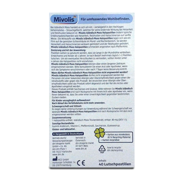 Mivolis Icelandic Moss Throat Lozenges ~40 pcs
