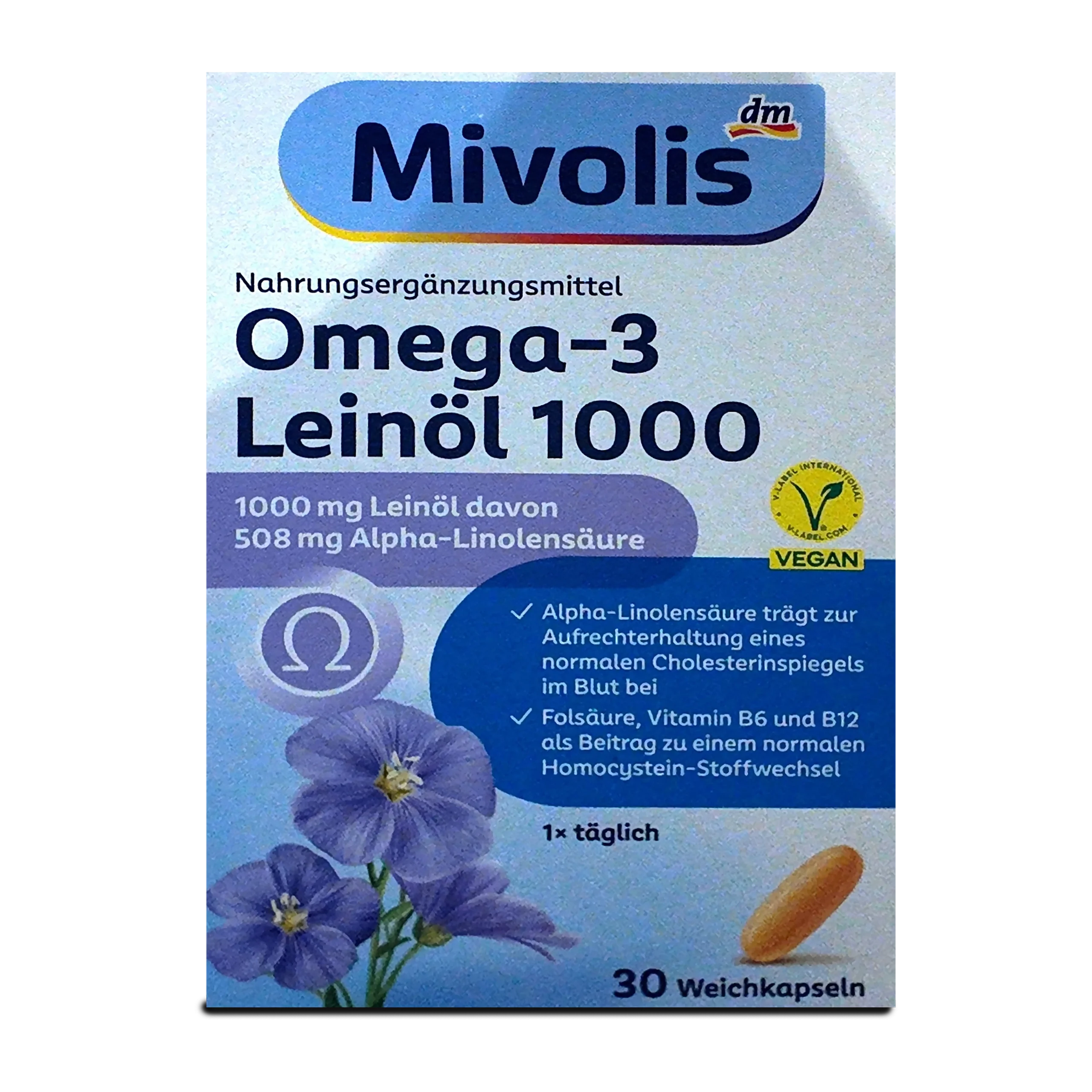 Mivolis Omega-3 Flaxseed Oil 1000 Capsules ~30 Caps Mivolis Omega-3 Flaxseed Oil 1000 Capsules ~30 Caps